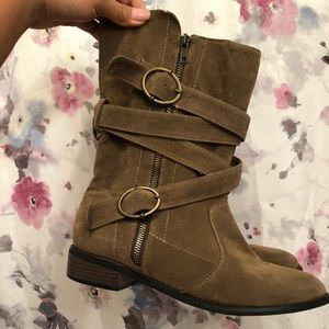 Suede brown mid calf boots